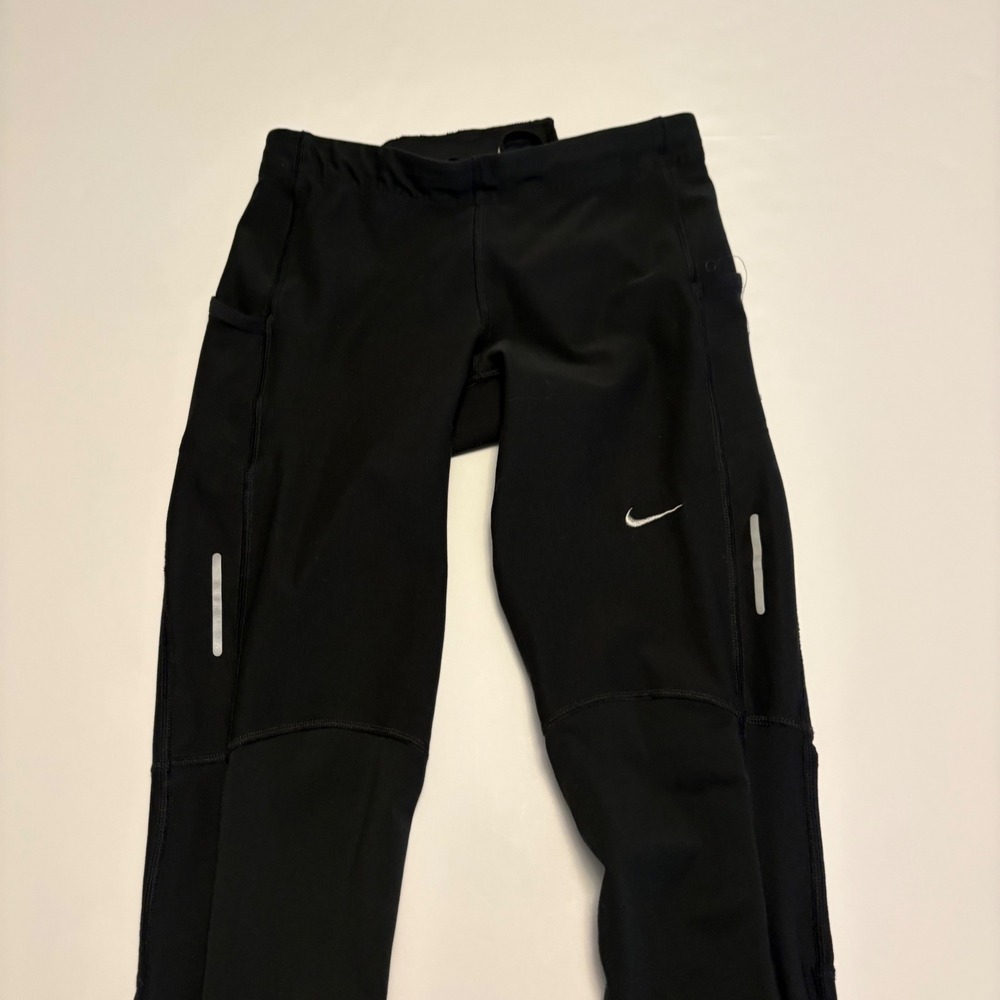 Nike Running Dri-FIT Leggings Women Small Black Reflective Ankle Zip Tights